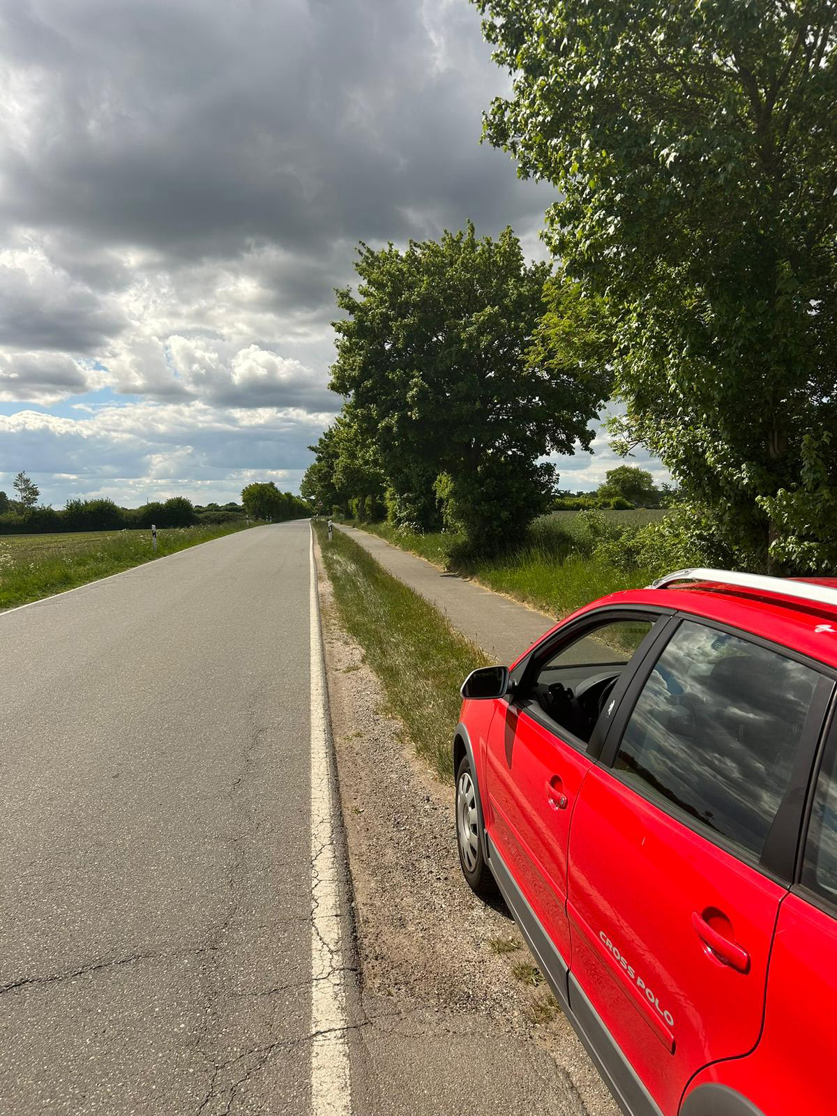 VW Cross Polo auf Landstraße in Schleswig-Holstein